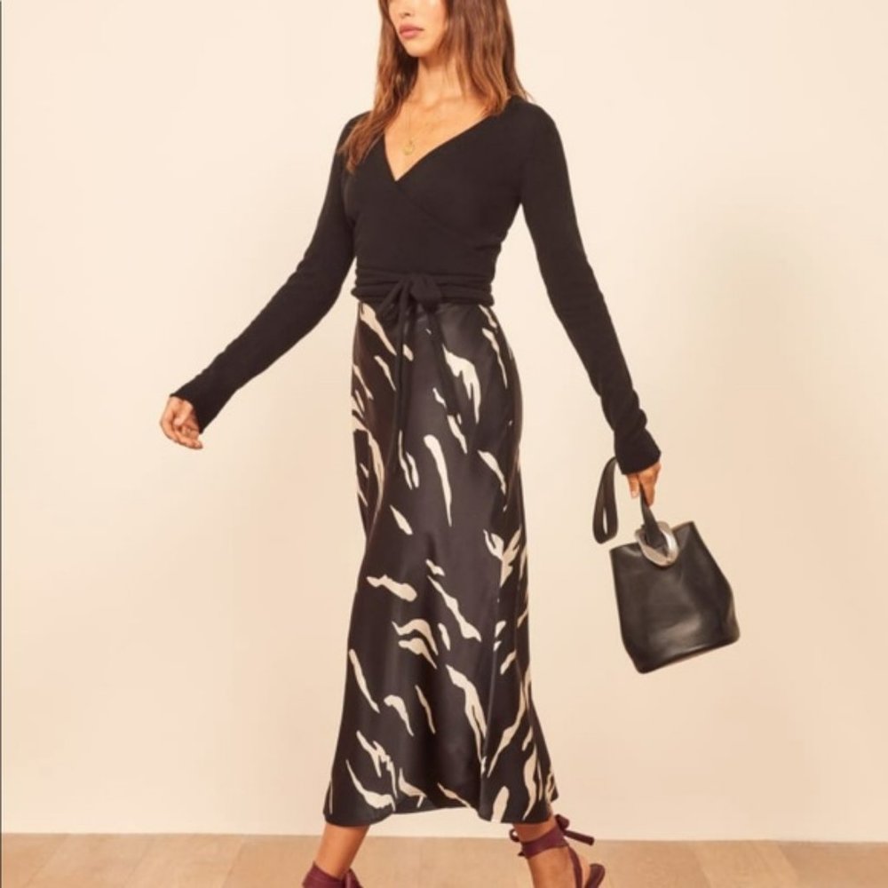 Reformation Pratt Black and White Slip Skirt